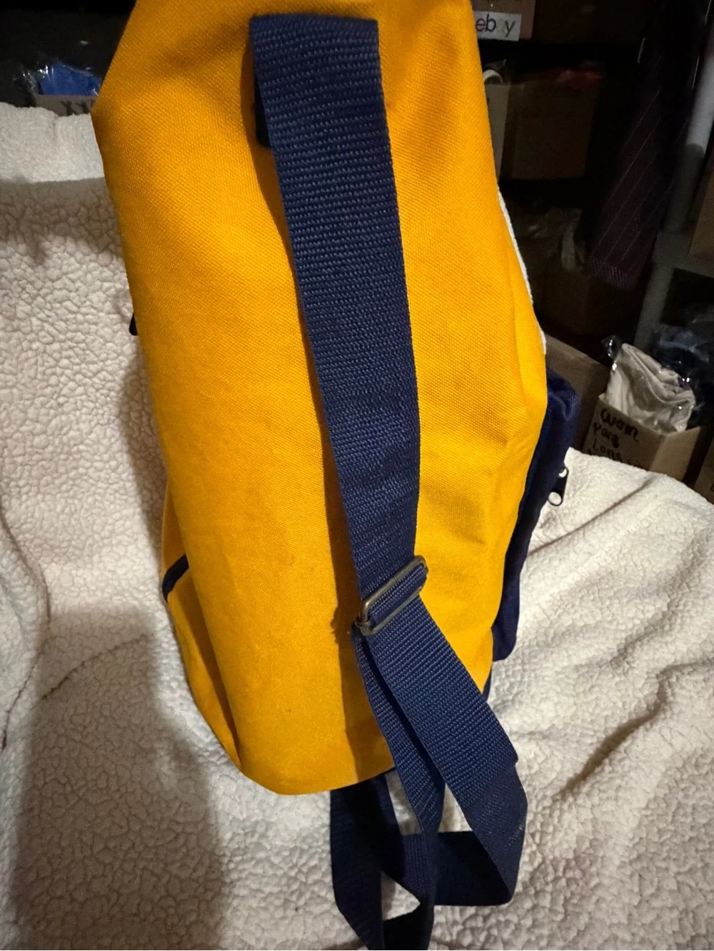 Vintage Yellow and Navy Travel Laundry Backpack